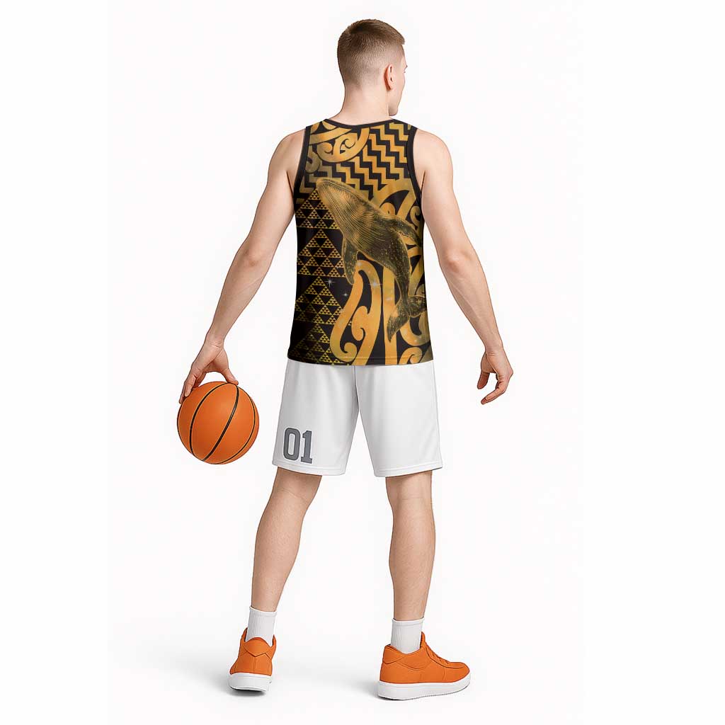 Humpback Whale Matariki New Zealand Basketball Jersey NZ Maori Paikea Poutama Luxury Gold LT14 - Polynesian Pride