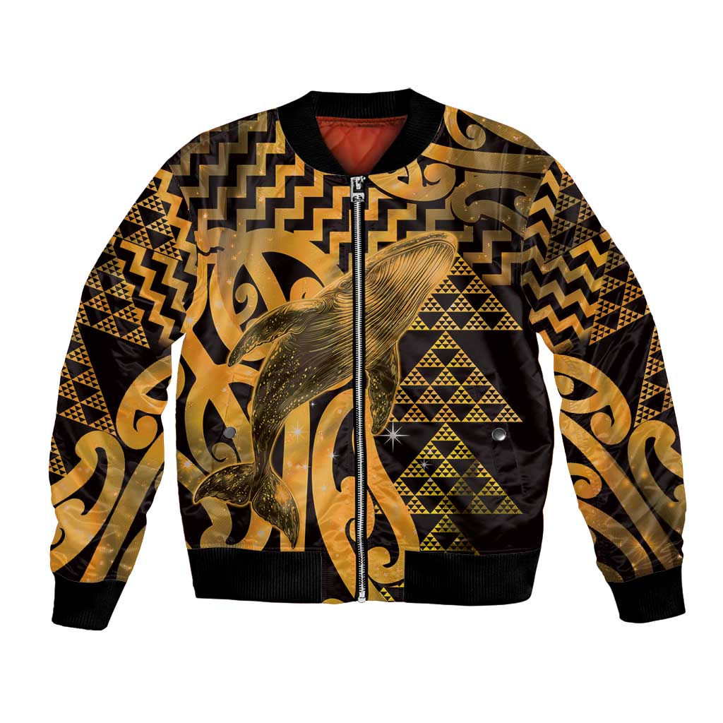 Humpback Whale Matariki New Zealand Bomber Jacket NZ Maori Paikea Poutama Luxury Gold LT14 Unisex Gold - Polynesian Pride