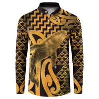Humpback Whale Matariki New Zealand Button Sweatshirt NZ Maori Paikea Poutama Luxury Gold LT14 Gold - Polynesian Pride