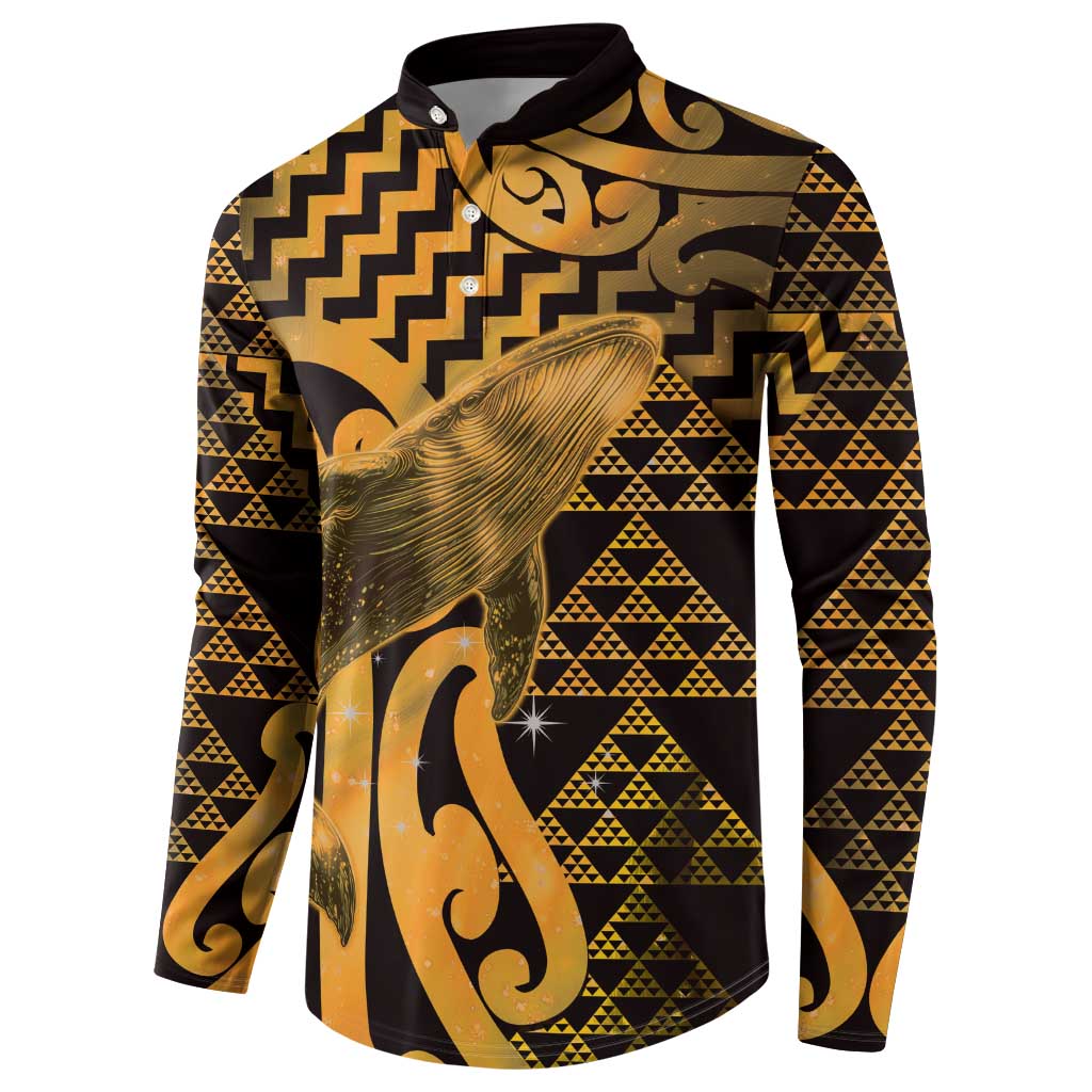 Humpback Whale Matariki New Zealand Button Sweatshirt NZ Maori Paikea Poutama Luxury Gold LT14 - Polynesian Pride