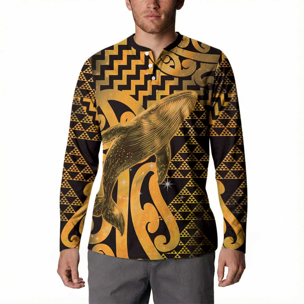 Humpback Whale Matariki New Zealand Button Sweatshirt NZ Maori Paikea Poutama Luxury Gold LT14 - Polynesian Pride