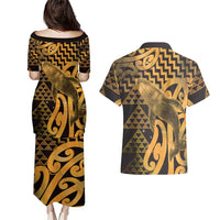 Humpback Whale Matariki New Zealand Couples Matching Puletasi and Hawaiian Shirt NZ Maori Paikea Poutama Luxury Gold