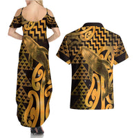 Humpback Whale Matariki New Zealand Couples Matching Summer Maxi Dress and Hawaiian Shirt NZ Maori Paikea Poutama Luxury Gold