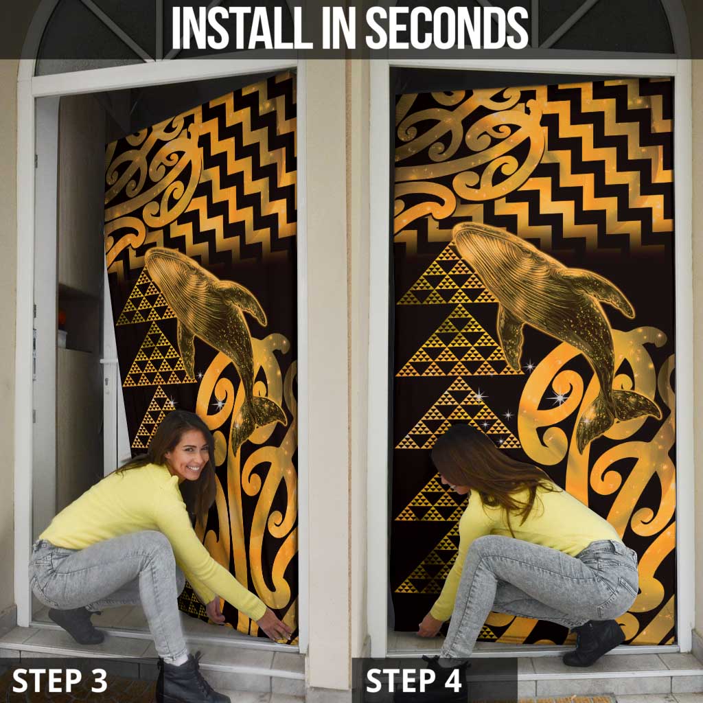 Humpback Whale Matariki New Zealand Door Cover NZ Maori Paikea Poutama Luxury Gold