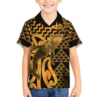 Humpback Whale Matariki New Zealand Family Matching Off The Shoulder Long Sleeve Dress and Hawaiian Shirt NZ Maori Paikea Poutama Luxury Gold