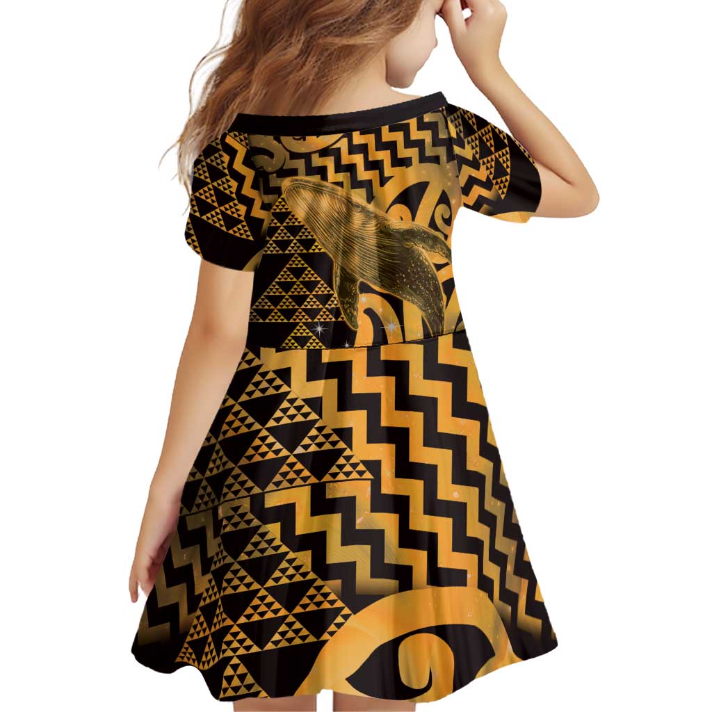 Humpback Whale Matariki New Zealand Family Matching Off Shoulder Maxi Dress and Hawaiian Shirt NZ Maori Paikea Poutama Luxury Gold