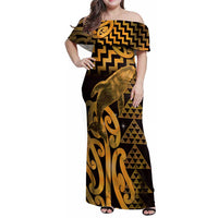 Humpback Whale Matariki New Zealand Family Matching Off Shoulder Maxi Dress and Hawaiian Shirt NZ Maori Paikea Poutama Luxury Gold