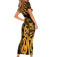 Humpback Whale Matariki New Zealand Family Matching Short Sleeve Bodycon Dress and Hawaiian Shirt NZ Maori Paikea Poutama Luxury Gold