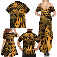 Humpback Whale Matariki New Zealand Family Matching Summer Maxi Dress and Hawaiian Shirt NZ Maori Paikea Poutama Luxury Gold