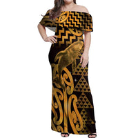 Humpback Whale Matariki New Zealand Off Shoulder Maxi Dress NZ Maori Paikea Poutama Luxury Gold