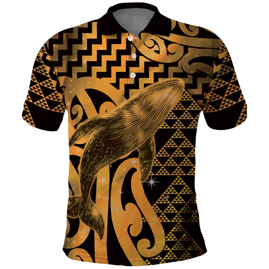Humpback Whale Matariki New Zealand Polo Shirt NZ Maori Paikea Poutama Luxury Gold
