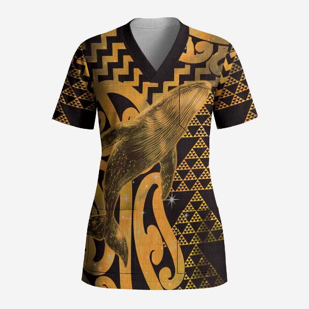 Humpback Whale Matariki New Zealand Scrub Top NZ Maori Paikea Poutama Luxury Gold