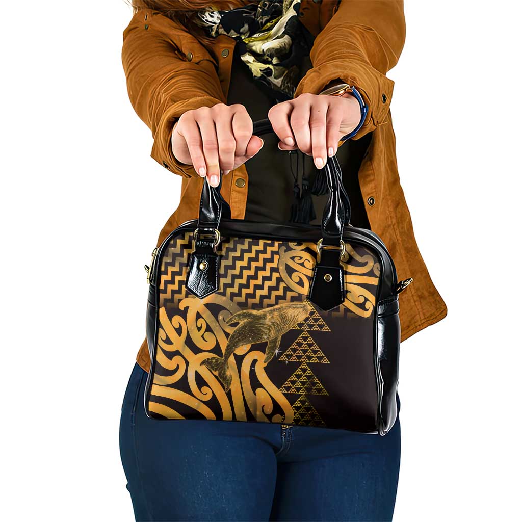 Humpback Whale Matariki New Zealand Shoulder Handbag NZ Maori Paikea Poutama Luxury Gold LT14 One Size Gold - Polynesian Pride