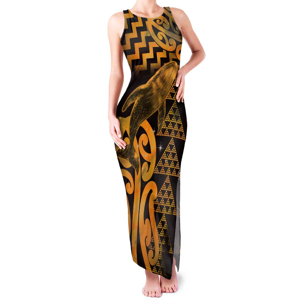 Humpback Whale Matariki New Zealand Tank Maxi Dress NZ Maori Paikea Poutama Luxury Gold