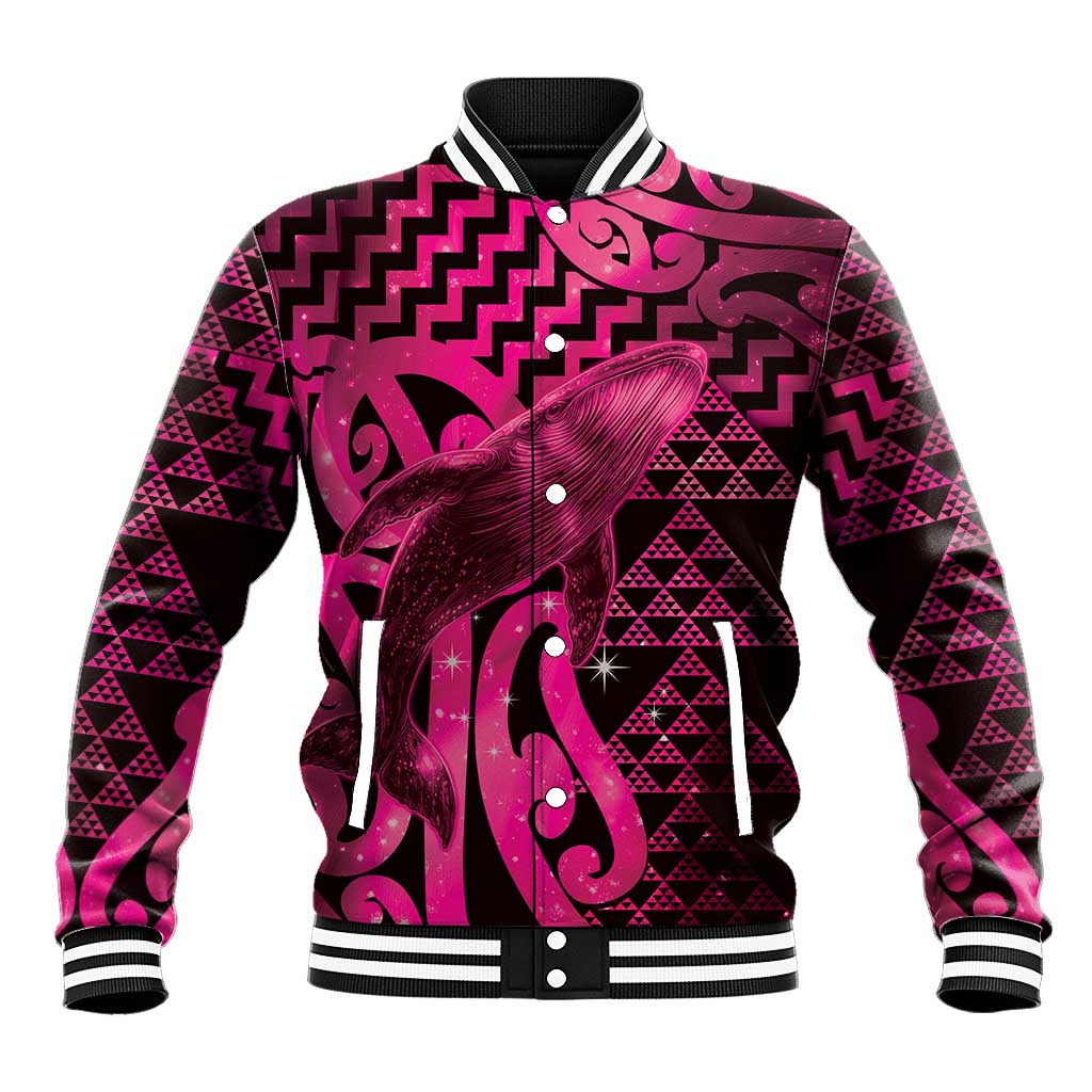 Humpback Whale Matariki New Zealand Baseball Jacket NZ Maori Paikea Poutama Luxury Pink