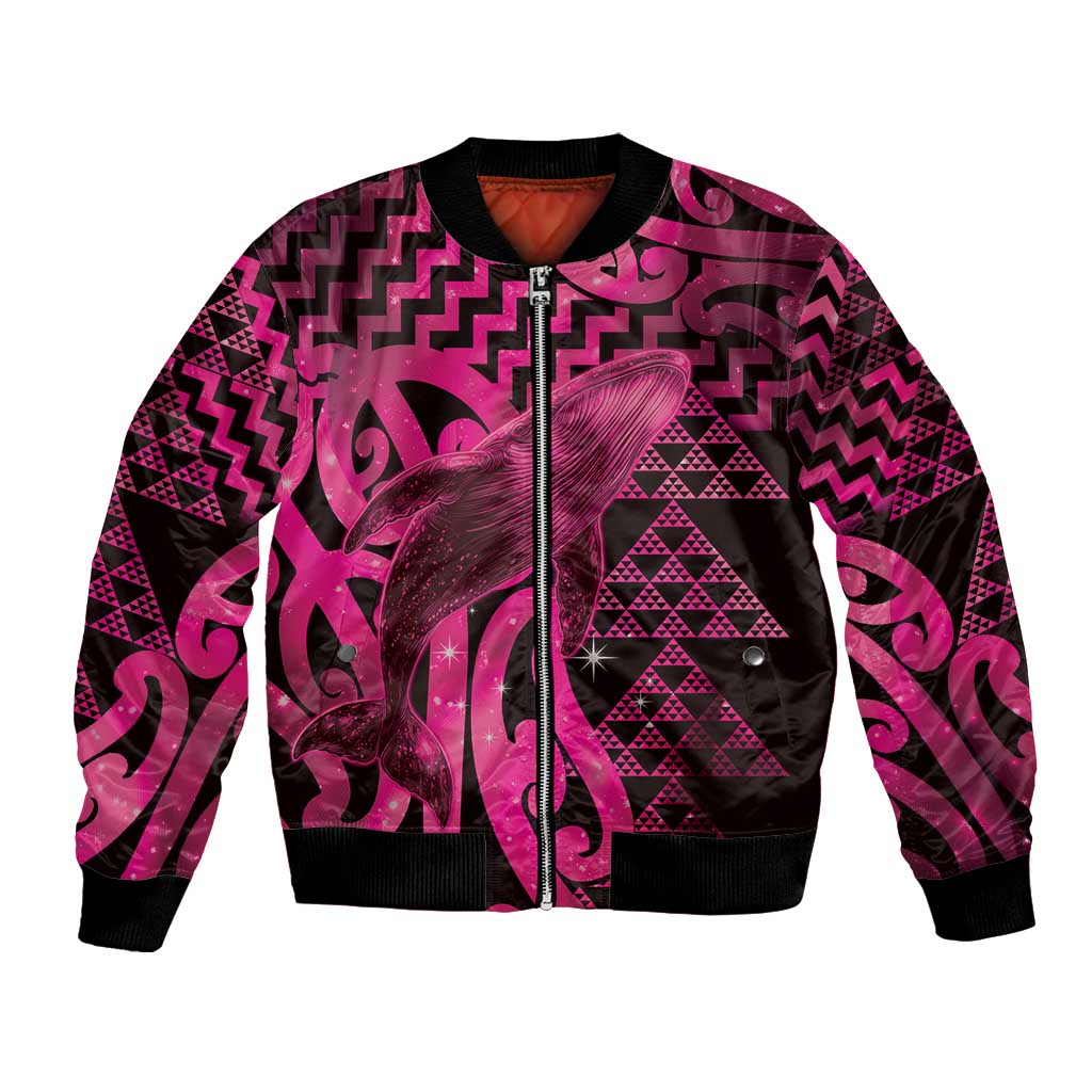 Humpback Whale Matariki New Zealand Bomber Jacket NZ Maori Paikea Poutama Luxury Pink LT14 Unisex Pink - Polynesian Pride