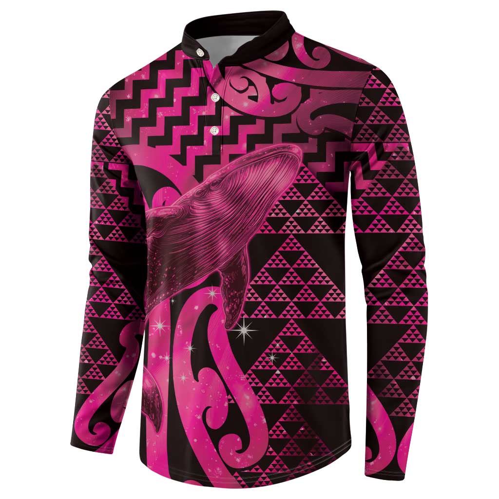 Humpback Whale Matariki New Zealand Button Sweatshirt NZ Maori Paikea Poutama Luxury Pink LT14 - Polynesian Pride