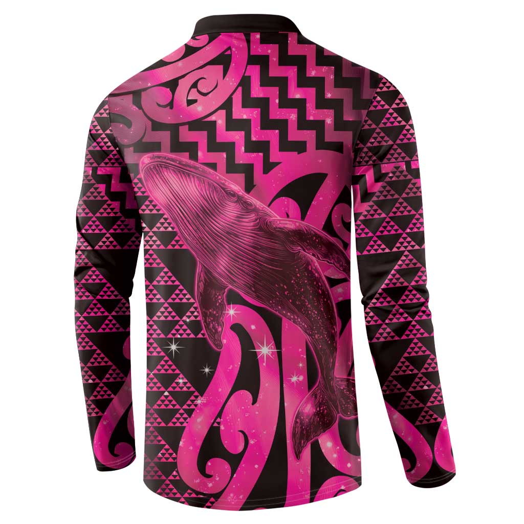 Humpback Whale Matariki New Zealand Button Sweatshirt NZ Maori Paikea Poutama Luxury Pink LT14 - Polynesian Pride