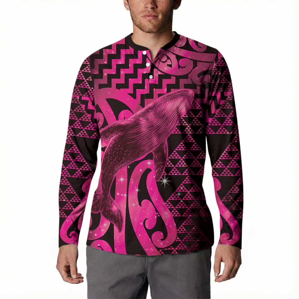 Humpback Whale Matariki New Zealand Button Sweatshirt NZ Maori Paikea Poutama Luxury Pink LT14 - Polynesian Pride