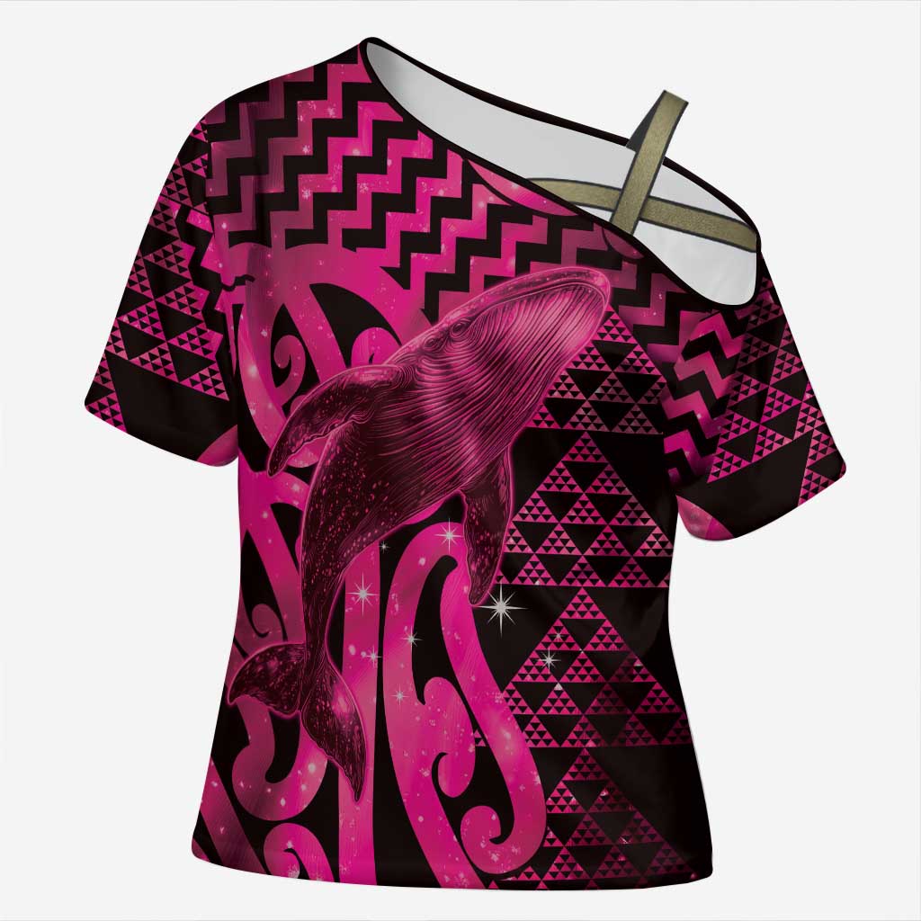 Humpback Whale Matariki New Zealand Cross Shoulder Shirt NZ Maori Paikea Poutama Luxury Pink
