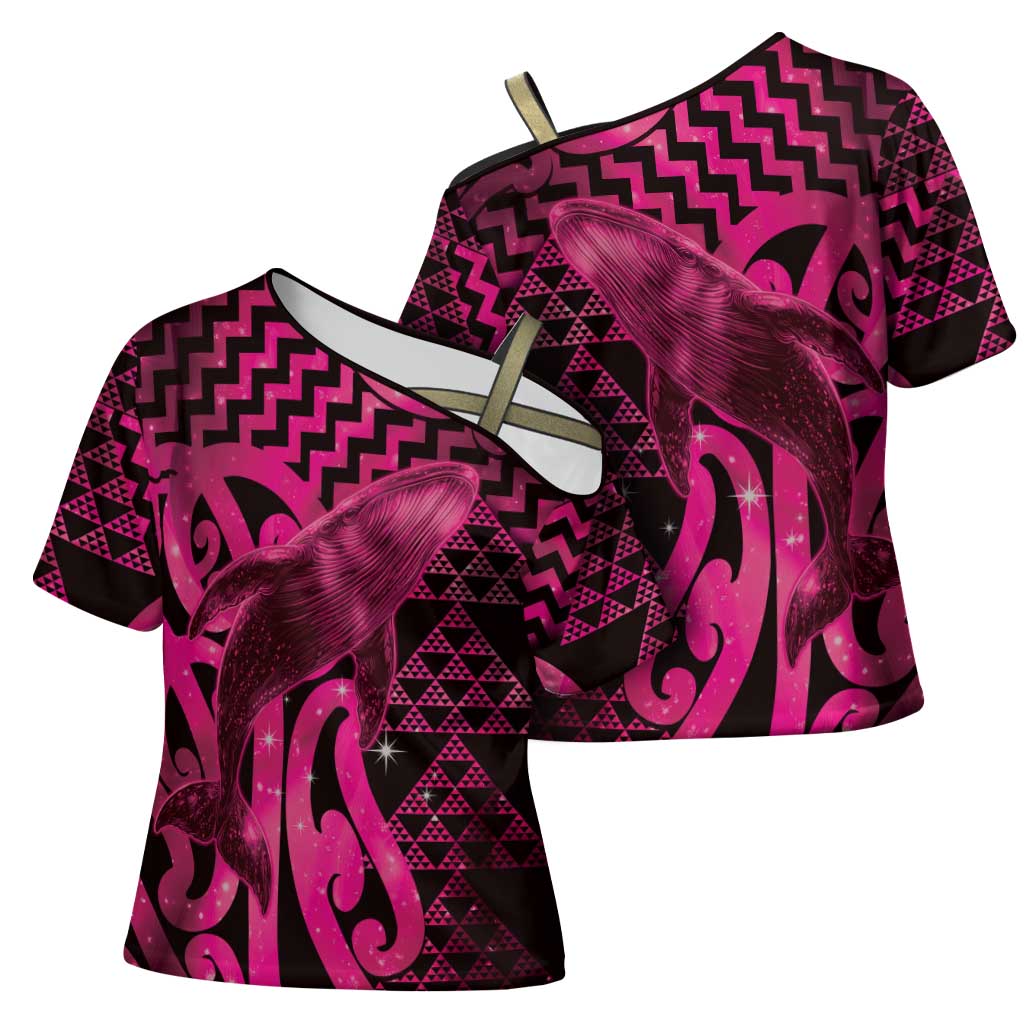 Humpback Whale Matariki New Zealand Cross Shoulder Shirt NZ Maori Paikea Poutama Luxury Pink