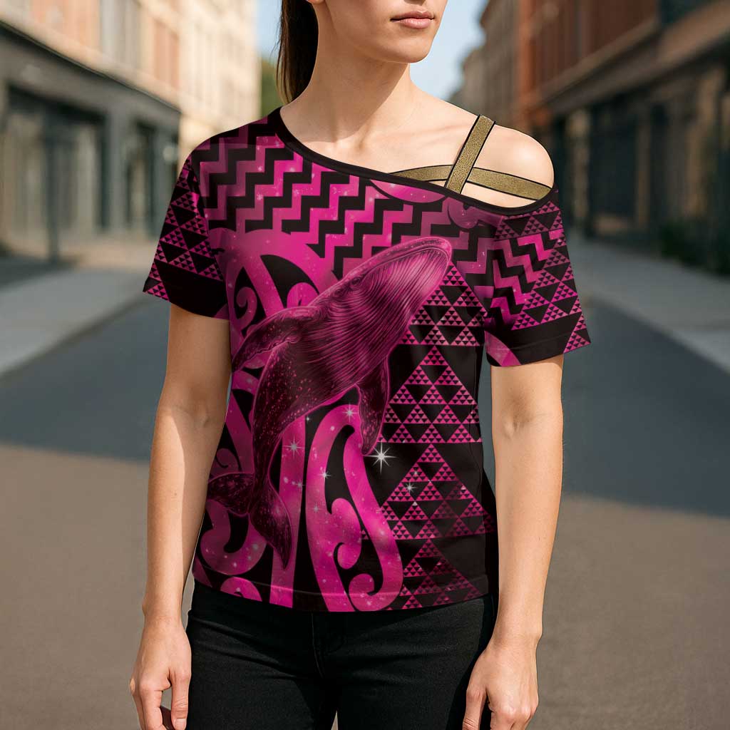 Humpback Whale Matariki New Zealand Cross Shoulder Shirt NZ Maori Paikea Poutama Luxury Pink
