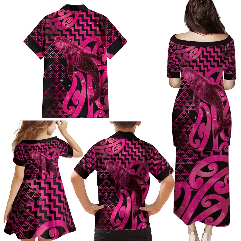 Humpback Whale Matariki New Zealand Family Matching Puletasi and Hawaiian Shirt NZ Maori Paikea Poutama Luxury Pink