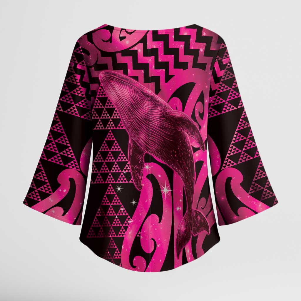 Humpback Whale Matariki New Zealand Kimono Sleeve Blouse NZ Maori Paikea Poutama Luxury Pink
