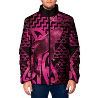 Humpback Whale Matariki New Zealand Padded Jacket NZ Maori Paikea Poutama Luxury Pink