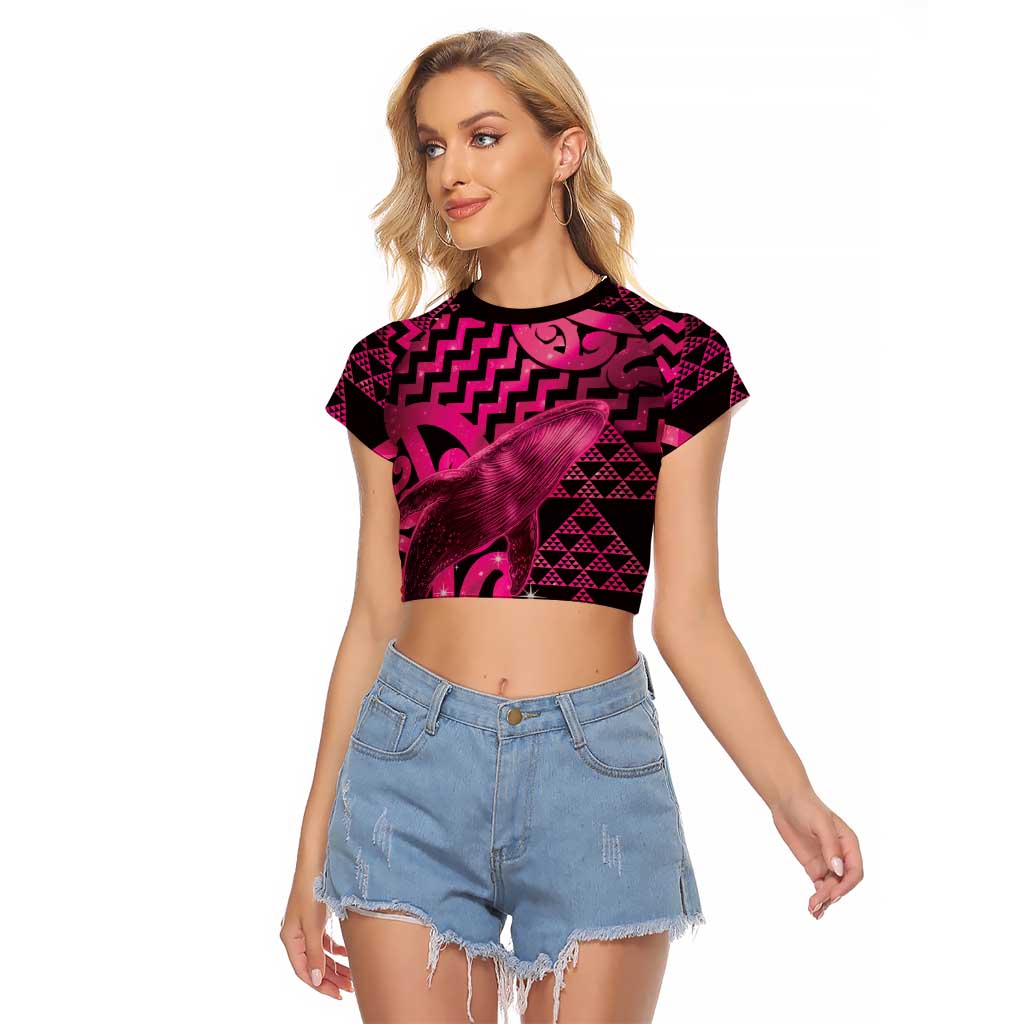 Humpback Whale Matariki New Zealand Raglan Cropped T Shirt NZ Maori Paikea Poutama Luxury Pink