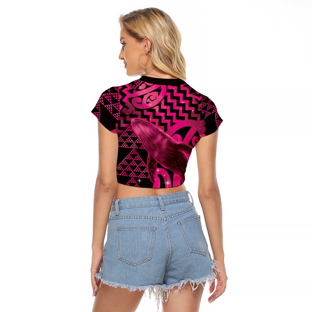 Humpback Whale Matariki New Zealand Raglan Cropped T Shirt NZ Maori Paikea Poutama Luxury Pink