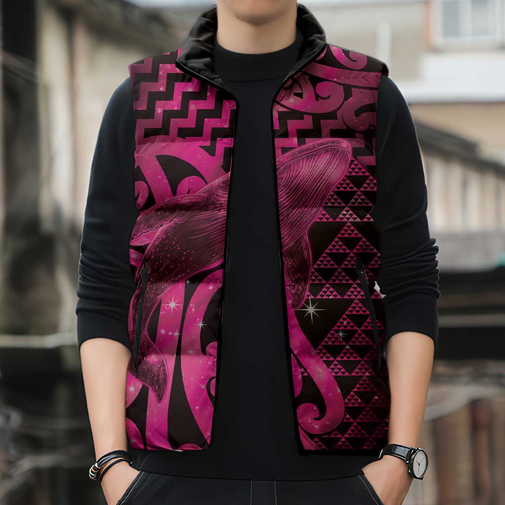 Humpback Whale Matariki New Zealand Sleeveless Puffer Jacket NZ Maori Paikea Poutama Luxury Pink