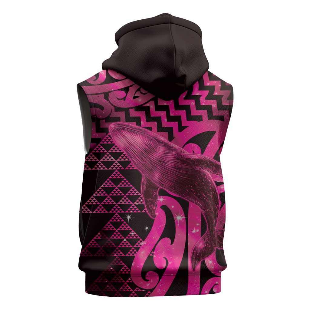 Humpback Whale Matariki New Zealand Sleeveless Zip Hoodie NZ Maori Paikea Poutama Luxury Pink