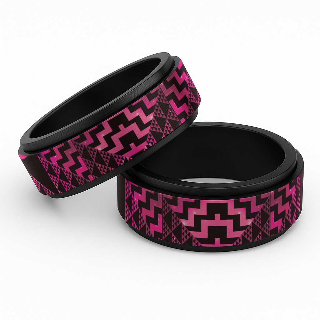 Humpback Whale Matariki New Zealand Spinner Ring NZ Maori Paikea Poutama Luxury Pink LT14 Black Pink - Polynesian Pride