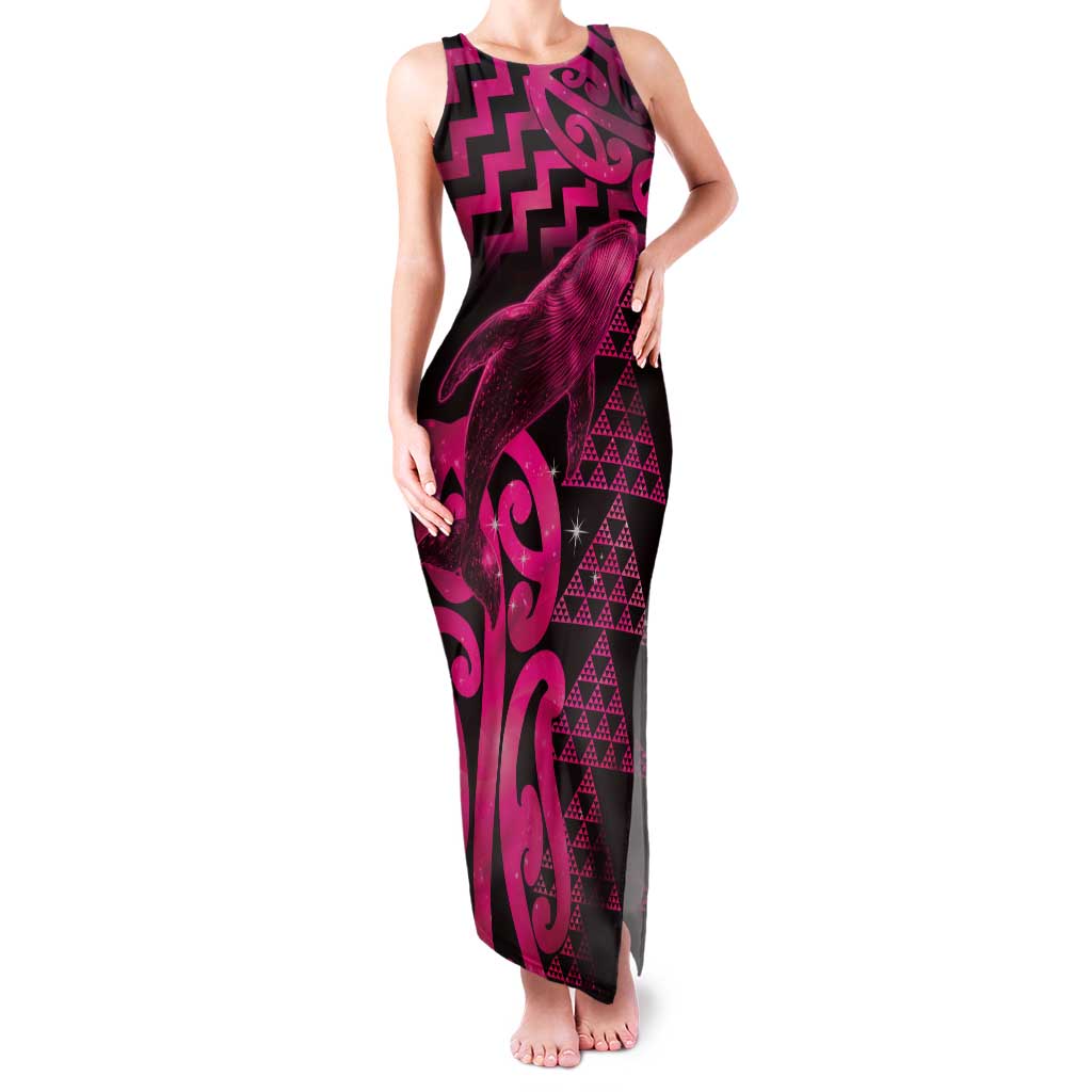 Humpback Whale Matariki New Zealand Tank Maxi Dress NZ Maori Paikea Poutama Luxury Pink