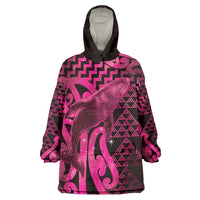 Humpback Whale Matariki New Zealand Wearable Blanket Hoodie NZ Maori Paikea Poutama Luxury Pink