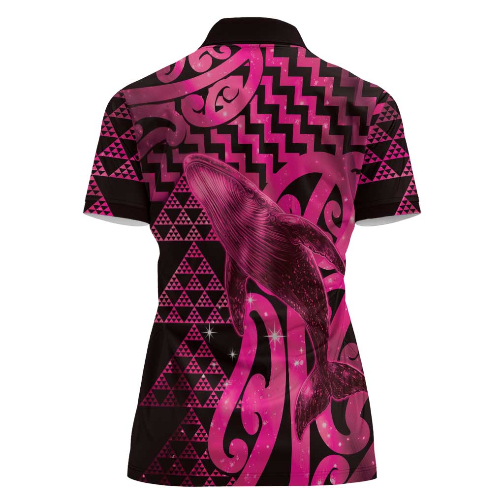 Humpback Whale Matariki New Zealand Women Polo Shirt NZ Maori Paikea Poutama Luxury Pink