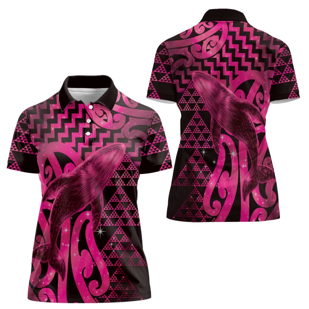 Humpback Whale Matariki New Zealand Women Polo Shirt NZ Maori Paikea Poutama Luxury Pink