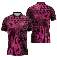 Humpback Whale Matariki New Zealand Zipper Polo Shirt NZ Maori Paikea Poutama Luxury Pink
