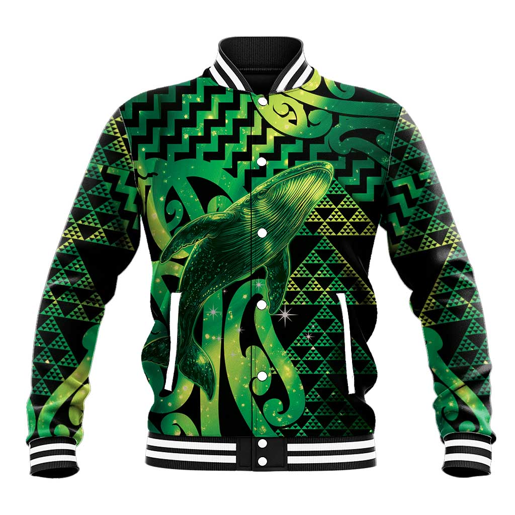 Humpback Whale Matariki New Zealand Baseball Jacket NZ Maori Paikea Poutama Luxury Green LT14 Unisex Green - Polynesian Pride