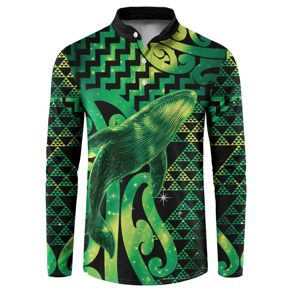 Humpback Whale Matariki New Zealand Button Sweatshirt NZ Maori Paikea Poutama Luxury Green LT14 Green - Polynesian Pride