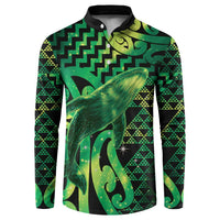 Humpback Whale Matariki New Zealand Button Sweatshirt NZ Maori Paikea Poutama Luxury Green LT14 Green - Polynesian Pride