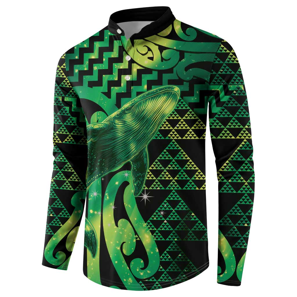 Humpback Whale Matariki New Zealand Button Sweatshirt NZ Maori Paikea Poutama Luxury Green LT14 - Polynesian Pride