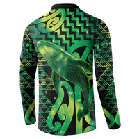 Humpback Whale Matariki New Zealand Button Sweatshirt NZ Maori Paikea Poutama Luxury Green LT14 - Polynesian Pride