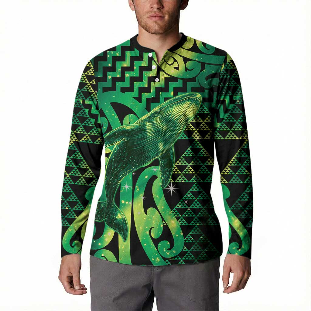 Humpback Whale Matariki New Zealand Button Sweatshirt NZ Maori Paikea Poutama Luxury Green LT14 - Polynesian Pride