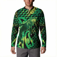 Humpback Whale Matariki New Zealand Button Sweatshirt NZ Maori Paikea Poutama Luxury Green LT14 - Polynesian Pride