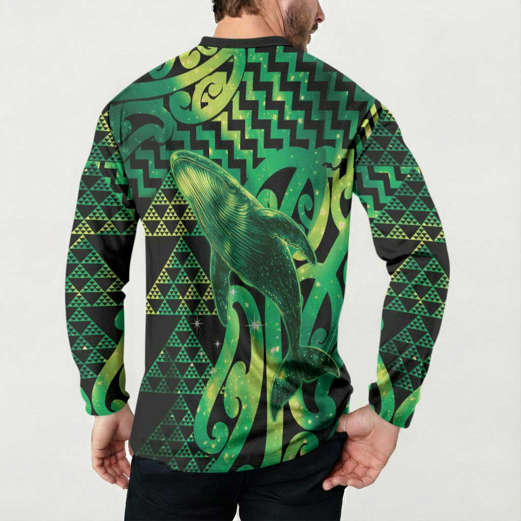 Humpback Whale Matariki New Zealand Button Sweatshirt NZ Maori Paikea Poutama Luxury Green LT14 - Polynesian Pride