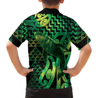 Humpback Whale Matariki New Zealand Family Matching Long Sleeve Bodycon Dress and Hawaiian Shirt NZ Maori Paikea Poutama Luxury Green