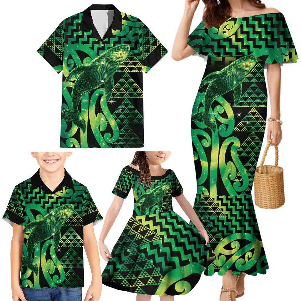 Humpback Whale Matariki New Zealand Family Matching Mermaid Dress and Hawaiian Shirt NZ Maori Paikea Poutama Luxury Green LT14 - Polynesian Pride