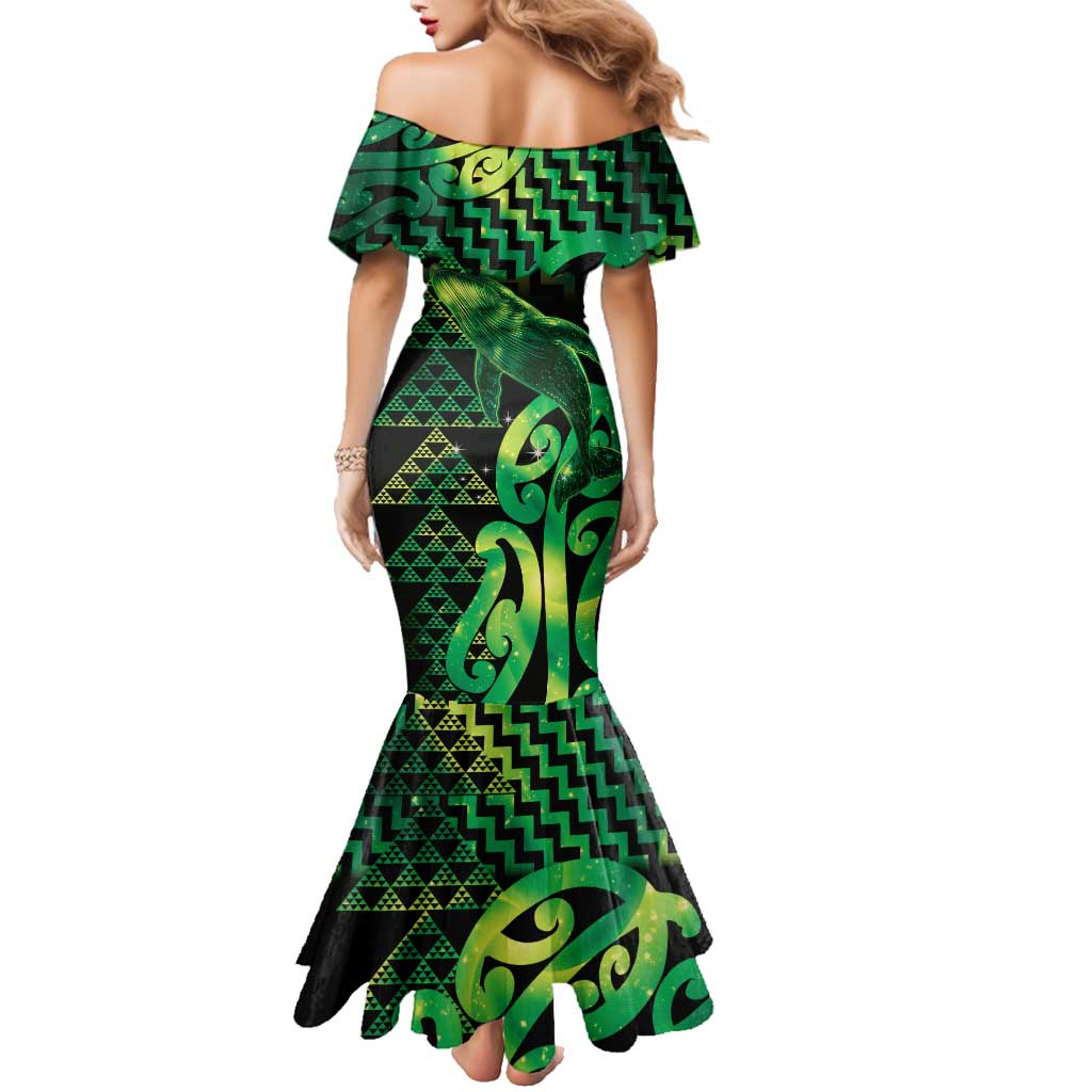 Humpback Whale Matariki New Zealand Family Matching Mermaid Dress and Hawaiian Shirt NZ Maori Paikea Poutama Luxury Green